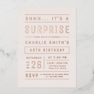 Invitación Con Relieve Metalizado La tipografía moderna rosa rosa de oro sorprende e