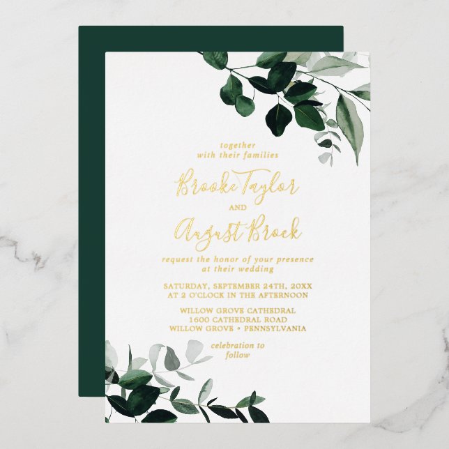Invitación Con Relieve Metalizado La vegetación esmeralda | Boda Relieve metalizado  (Anverso/Reverso)