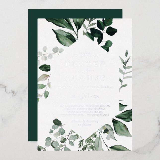 Invitación Con Relieve Metalizado La vegetación esmeralda | Relieve metalizado plate (Anverso/Reverso)
