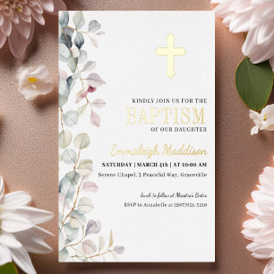 Invitación Con Relieve Metalizado La vegetación y el bautismo de fotos cruzadas