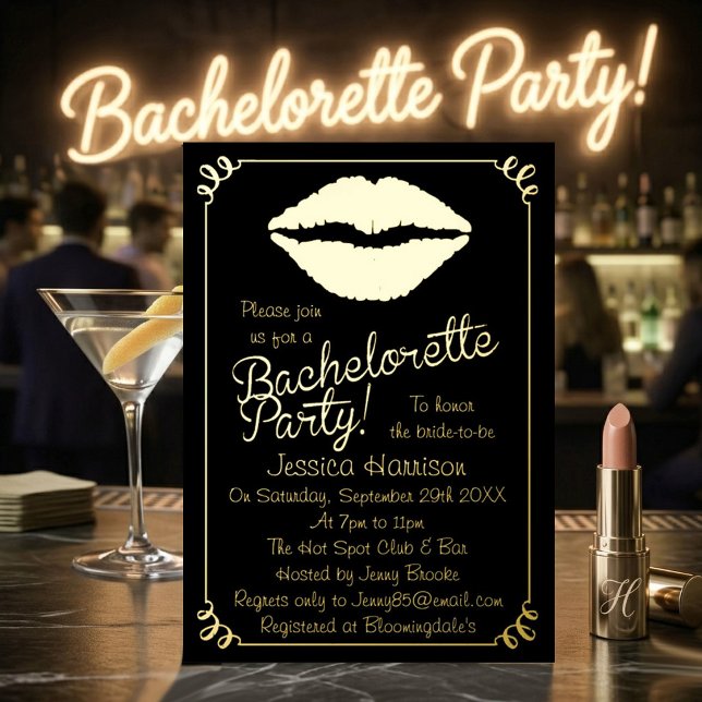 Invitación Con Relieve Metalizado Labios de papel de aluminio Chic Fiesta de soltera (Subido por el creador)