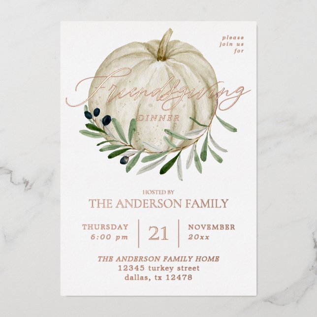 Invitación Con Relieve Metalizado Lactancia de calabaza blanca (Anverso)