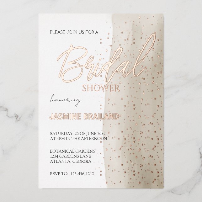 Invitación Con Relieve Metalizado Lágrima de agua neutra Lágrima de ducha de novia (Anverso)