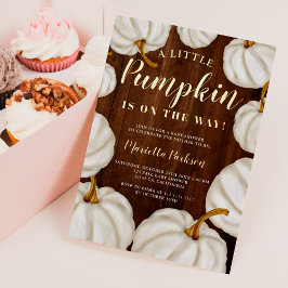 Invitación Con Relieve Metalizado Lámina blanca de madera de calabaza caída ducha de