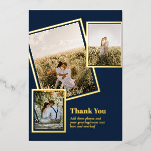Invitación Con Relieve Metalizado Lámina de Oro GRACIAS Fotocolage Código QR Moderno