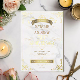 Invitación Con Relieve Metalizado Laminado Elegante con Borde Dorado Glamuroso