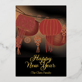 Invitación Con Relieve Metalizado Lancha de oro roja de Año Nuevo china