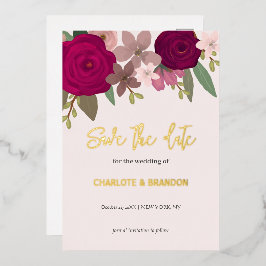 Invitación Con Relieve Metalizado Las flores de los jardines de Borgoña Boda salva l