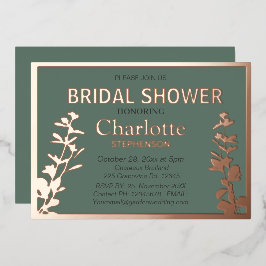 Invitación Con Relieve Metalizado Las hojas botánicas modernas ducha Rosa dorada