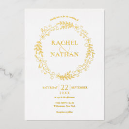 Invitación Con Relieve Metalizado Laurel Garland Boda Gold