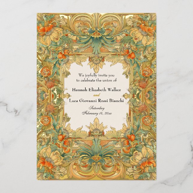 Invitación Con Relieve Metalizado Laurel y el encanto de los filigrés (Anverso)