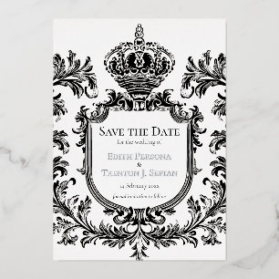 Invitación Con Relieve Metalizado Laurel y filigrana ornamentados, boda,