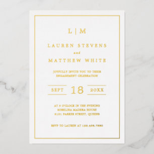 Invitación Con Relieve Metalizado Lauren Gold Monogram Elegant Engagement Party
