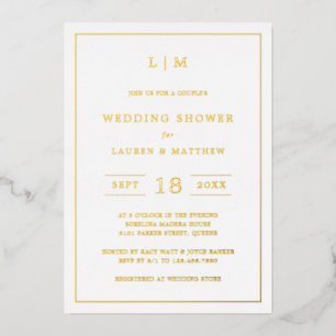 Invitación Con Relieve Metalizado Lauren Gold Monogram Elegant Wedding Shower