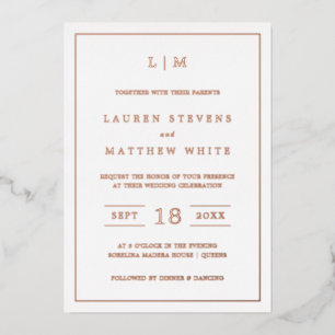 Invitación Con Relieve Metalizado Lauren Monogram Elegant Wedding