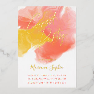 Invitación Con Relieve Metalizado Lavado de color brillante Coral Amarillo Fiesta de