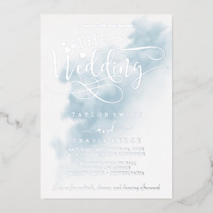 Invitación Con Relieve Metalizado Lavado de color de agua   Boda azul y Relieve meta