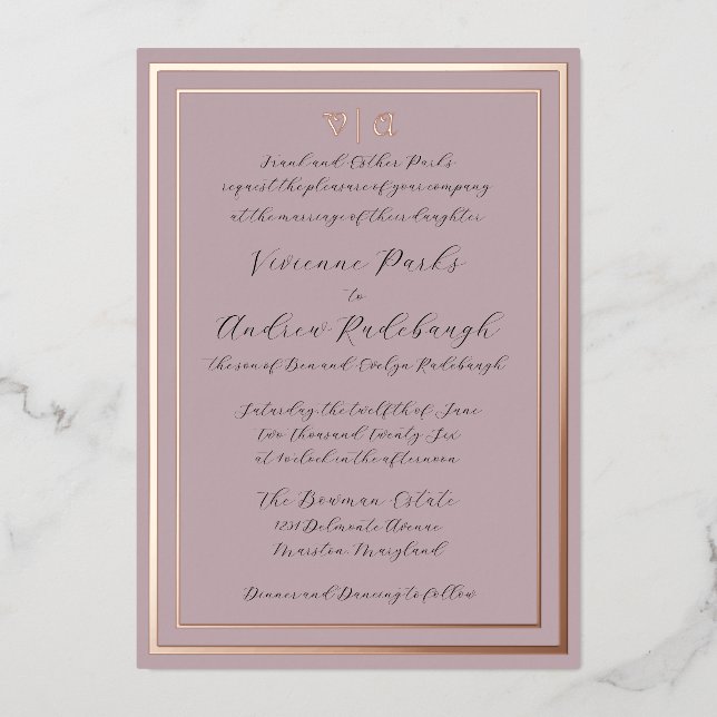 Invitación Con Relieve Metalizado Lavanda de estilo elegante (Anverso)