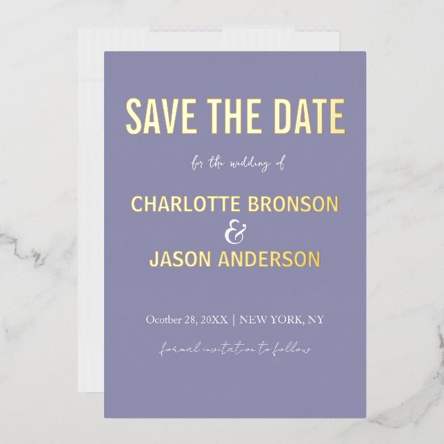 Invitación Con Relieve Metalizado Lavanda Moderna Sencilla Ahorra La Fecha Oro (Sobre)