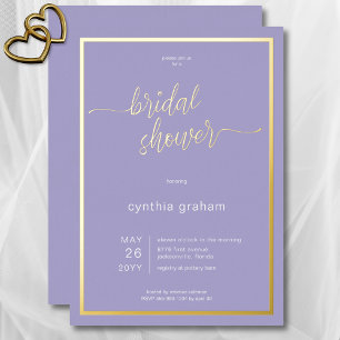 Invitación Con Relieve Metalizado Lavanda Morada Moderna Ducha Mínima Bridal