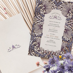 Invitación Con Relieve Metalizado Lavanda Rosa-Oro Pimpinela William Morris