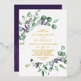 Invitación Con Relieve Metalizado Lavanda rústica | Relieve metalizado dorado Boda C