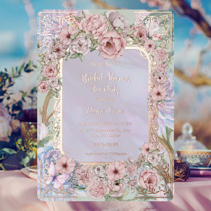 Invitación Con Relieve Metalizado Lavanda vintage Peony Bridal Shower Tea Fiesta