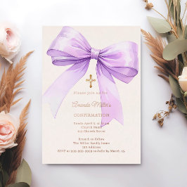Invitación Con Relieve Metalizado Lavender bow cream girl Confirmation rose gold