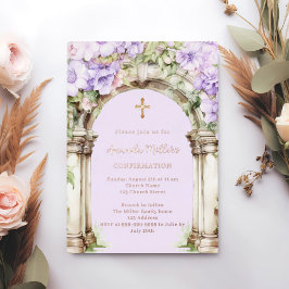 Invitación Con Relieve Metalizado Lavender florals arch beige rose gold Confirmation