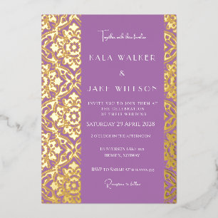 Invitación Con Relieve Metalizado Lavender Love Azulejo Italiano Sofisticado (Sólido