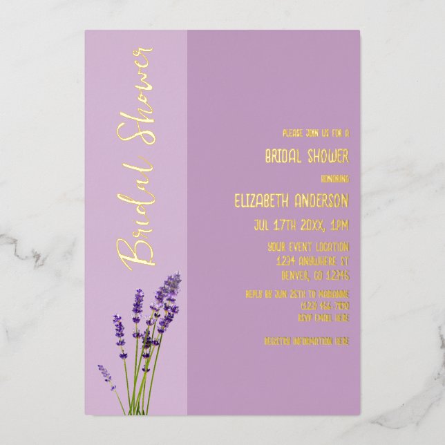 Invitación Con Relieve Metalizado Lavender Love Bridal Shower (Anverso)