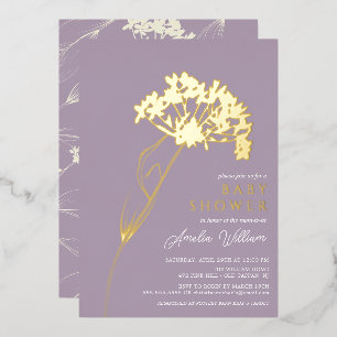 Invitación Con Relieve Metalizado Lavender Modern Floral Baby Shower