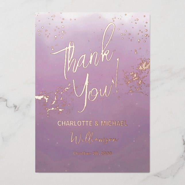 Invitación Con Relieve Metalizado Lavender Moderno Ombré Foto Superposición Boda Gra (Anverso)