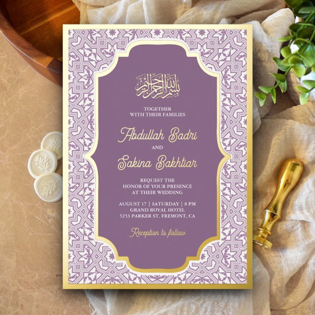 Invitación Con Relieve Metalizado Lavender Patrón árabe Boda musulmán Oro (Subido por el creador)