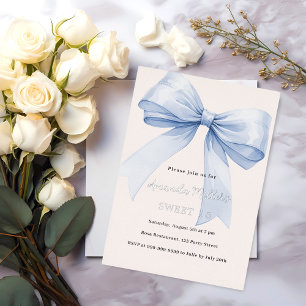 Invitación Con Relieve Metalizado Lazo azul crema beige elegante Dulces 16 plata
