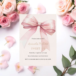Invitación Con Relieve Metalizado Lazo rosa crema elegante SWEET 16 rosa dorado