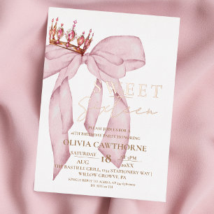 Invitación Con Relieve Metalizado Lazo rosa rubor dorado Sweet 16 