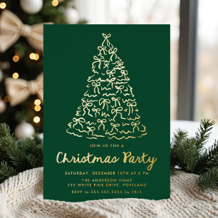 Invitación Con Relieve Metalizado Lazos caprichosos de árbol de Navidad Fiesta verde