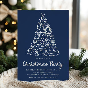 Invitación Con Relieve Metalizado Lazos de árbol de Navidad caprichosos Fiesta de va