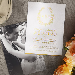 Invitación Con Relieve Metalizado Leaf línea ovalada boda Relieve metalizado de oro