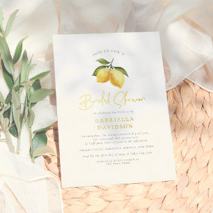 Invitación Con Relieve Metalizado Lemon Brillante y Azulejos Mediterráneos Desayuno