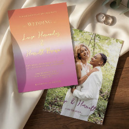 Invitación Con Relieve Metalizado Lesbian Wedding Pride Flag Gradient Gold