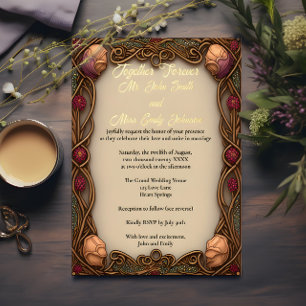 Invitación Con Relieve Metalizado Letra Art Nouveau de borde y Relieve metalizado -