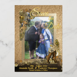 Invitación Con Relieve Metalizado Letras de oro Steampunk sobre inspiración de cuero