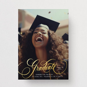 Invitación Con Relieve Metalizado Letras doradas foto de graduación FIESTA de gradua