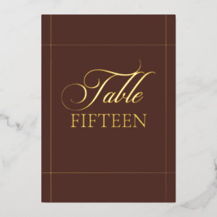 Invitación Con Relieve Metalizado Letrero de número de mesa de boda con borde marrón