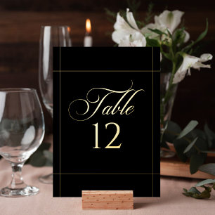Invitación Con Relieve Metalizado Letrero de número de mesa de boda con borde negro