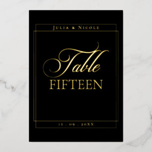 Invitación Con Relieve Metalizado Letrero de número de mesa de boda con borde negro