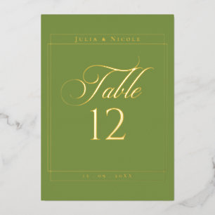 Invitación Con Relieve Metalizado Letrero de número de mesa de boda con borde verde 