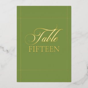 Invitación Con Relieve Metalizado Letrero de número de mesa de boda con borde verde